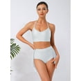 thumbnail image 3 of SiiRoh Women's 2 Piece Lyrical Dance Outfits Halter Sleeveless Crop Top with Irregular Skirt Briefs White M, 3 of 5