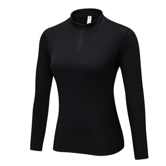Qarigey Invierno otoño mujer media cremallera Sudadera con capucha niñas correr ejercicio Fitness camisetas térmicas Color sólido ropa Type4 NO4
