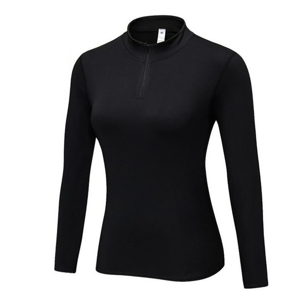 Qarigey Invierno mujer cuello Sudadera con capucha correr ejercicio Fitness camisetas térmicas diseño Simple Casual Color sólido ropa cálida Prendas para la parte del cuerpo Negro Qarigey AP013708-03