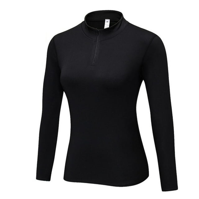 Qarigey Invierno mujer cuello Sudadera con capucha correr ejercicio Fitness camisetas térmicas diseño Simple Casual Color sólido ropa cálida Prendas para la parte del cuerpo Negro Qarigey AP013708-03