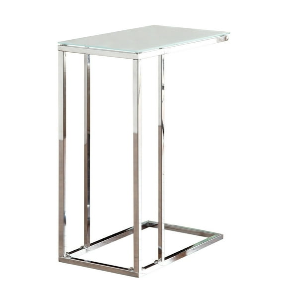 Metal Snack Table with Frosted Tempered Glass Top, Clear And Silver