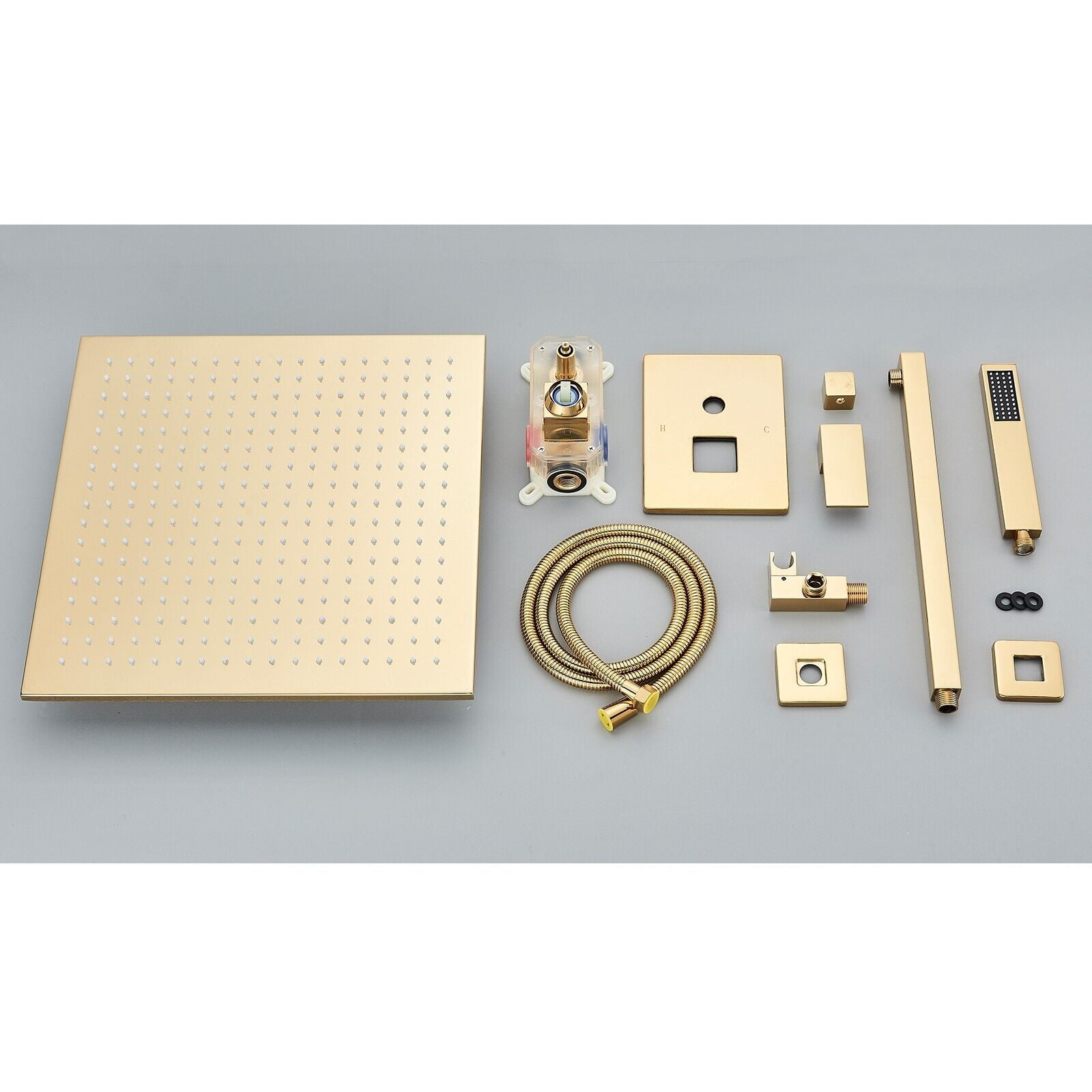 Zovajonia Shower System 12 Inches Shower Faucet Set, Rain Shower Head with Handheld Spray Bathroom Wall Mount Shower Fixtures Gold