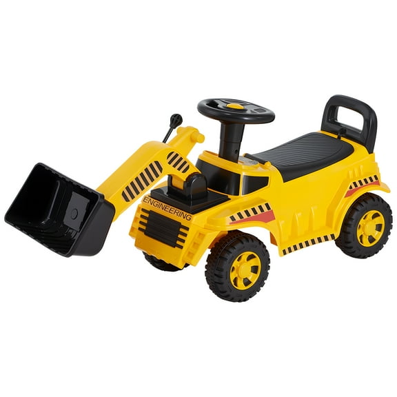 KFFKFF Ride-On Excavator Toy for Toddlers, Foot-to-Floor Bulldozer with Under-Seat Storage & Music, Suitable for Ages 19-36 Months, 55 lbs Capacity, Yellow