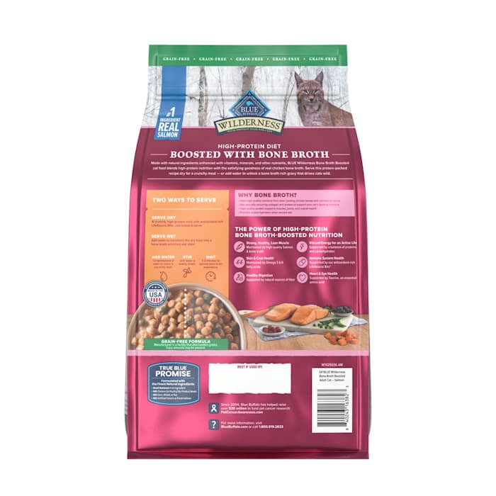 Blue Buffalo Wilderness Bone Broth Boosted Salmon Dry Cat Food, 5lb photo 2