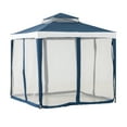 thumbnail image 6 of Sunjoy 8’ x 8’ Outdoor Patio Gazebo, Outdoor Backyard Modern 2-Tier Steel Frame Soft Top Gazebo with Mesh Netting - Navy Blue & White, 6 of 12