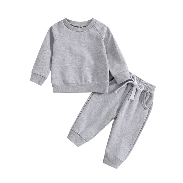 Gibobby Conjunto de Bebé A Niños pequeños Niñas Manga larga Sólido Camiseta Tops Pantalones Trajes(Gris, 3-6 Meses)