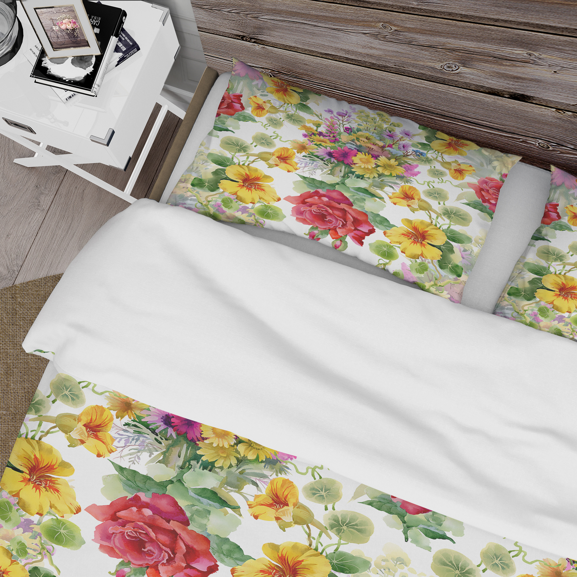 Designart 'Blooming Red Roses And Hibiscus' Floral Duvet Cover Set