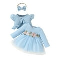 thumbnail image 3 of Bovxnpu Boys Girls Outfits Set 2 Piece Loungewear Set, Toddler Girls Cropped Jacket Long Sleeved Skirt Headband Three Piece Set Floral Bow Printed Skirt 3 Months, 3 of 6