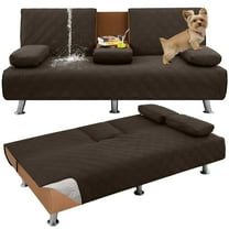 Sanmadrola 4-Piece Waterproof Futon Couch Covers Sofa Bed Cover Anti-Slip Furniture Protector with Removable Armrests Covers and Cup Holders Cover, Quilted Convertible Folding Slipcover, Coffee