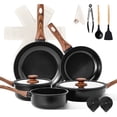 thumbnail image 3 of 17-Piece Aluminum Cookware Set, Black Non-Stick Pots and Pans Set with Assembled Handles - 5 Pots & 2 Lids, Compatible with Induction, Gas, Electric Stoves, Perfect for Home Kitchen Use​, 3 of 10
