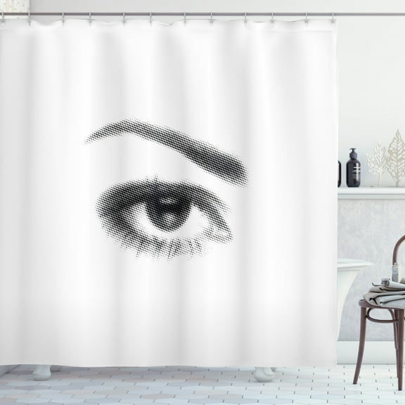 Ambesonne Eyelash Shower Curtain, 3D Style Retro Dotted, 69"Wx75"L, Black White