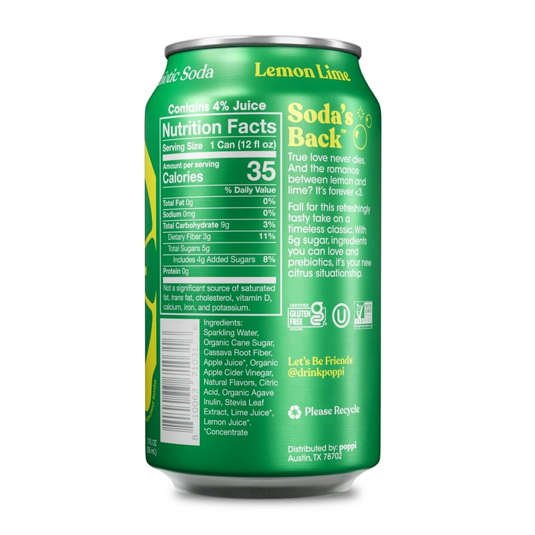 12 pack) Poppi Lemon Lime Prebiotic Soda, 12 oz, 1 Pack Can