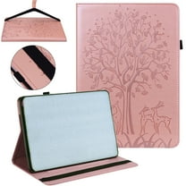 SaniMore Wallet Case for iPad 10th Generation 10.9" 2022, PU Leather Case Embossed Tree Shockproof TPU Shell Card Slots Pen Holder Hand Rope Anti-slip Strip Kickstand Case, Rosegold