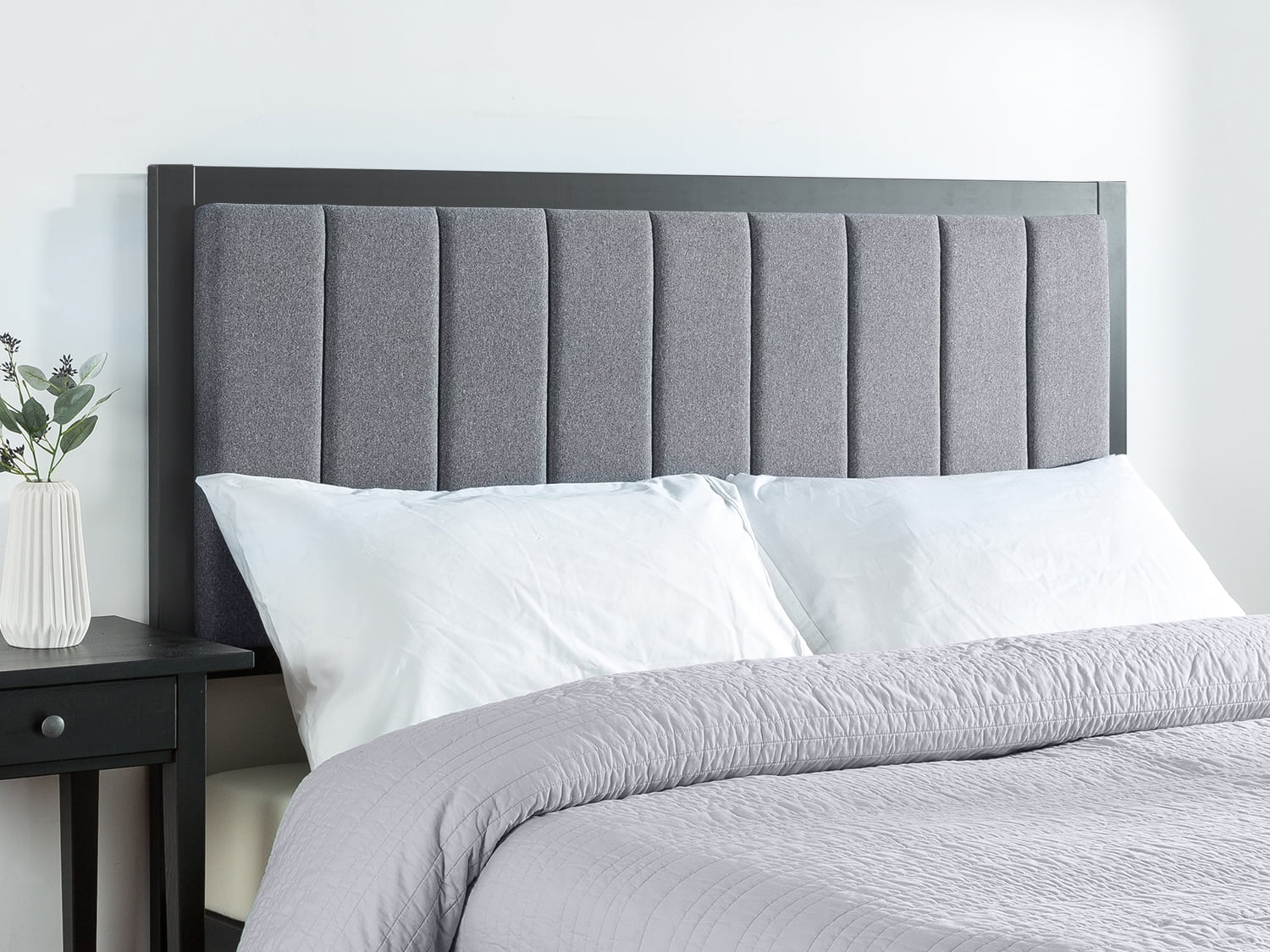 Zinus Anuar Banded Grey Upholstered Metal Headboard, Twin