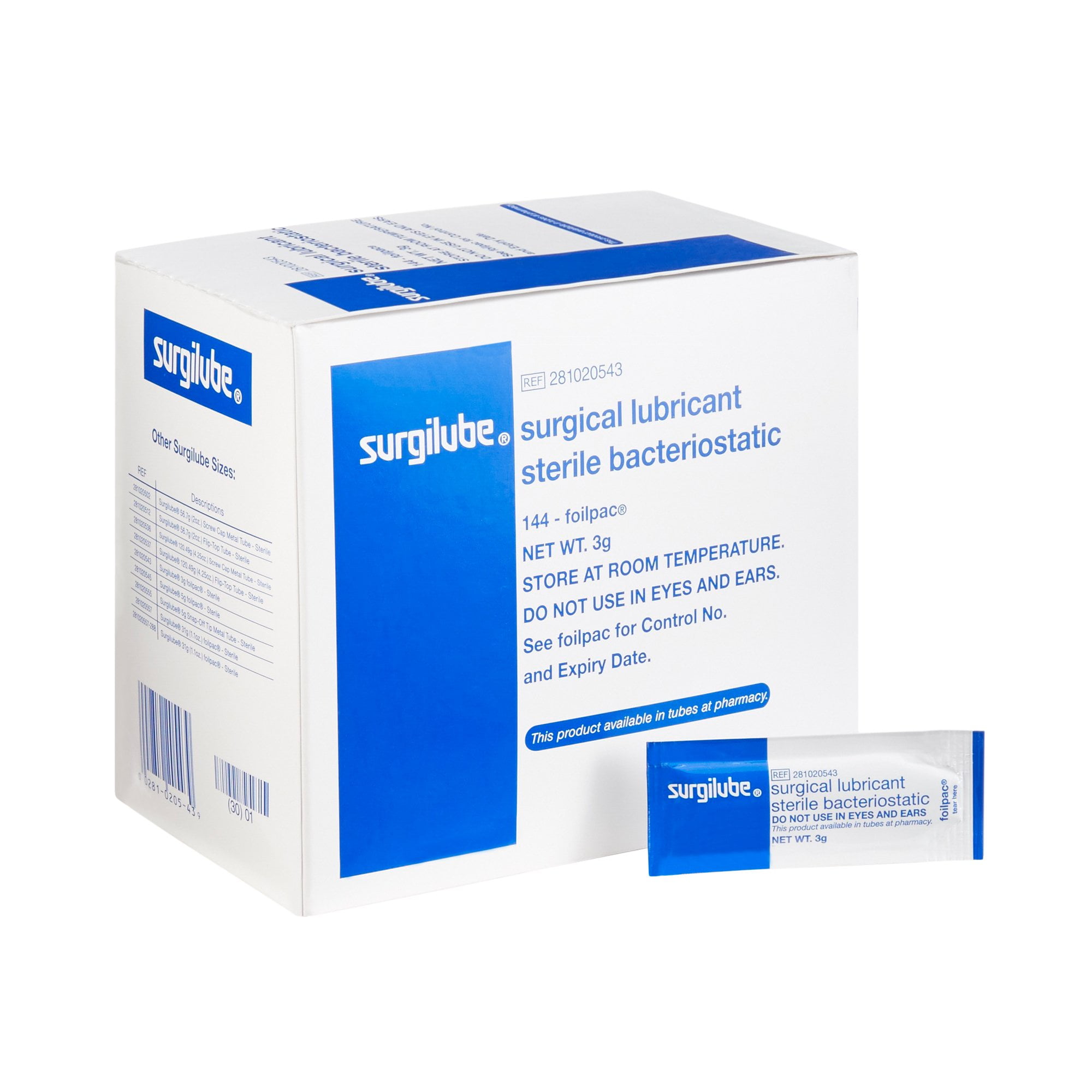 Surgilube Lubricating Jelly, 3 g packet, Box of 144 surgical lubricant sterile bacteriostatic