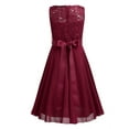 thumbnail image 2 of iiniim Kids Flower Girls Dress Lace Chiffon Sequins Rhinestone Bridesmaid Wedding Formal Party Size 2-16 Red 2, 2 of 7
