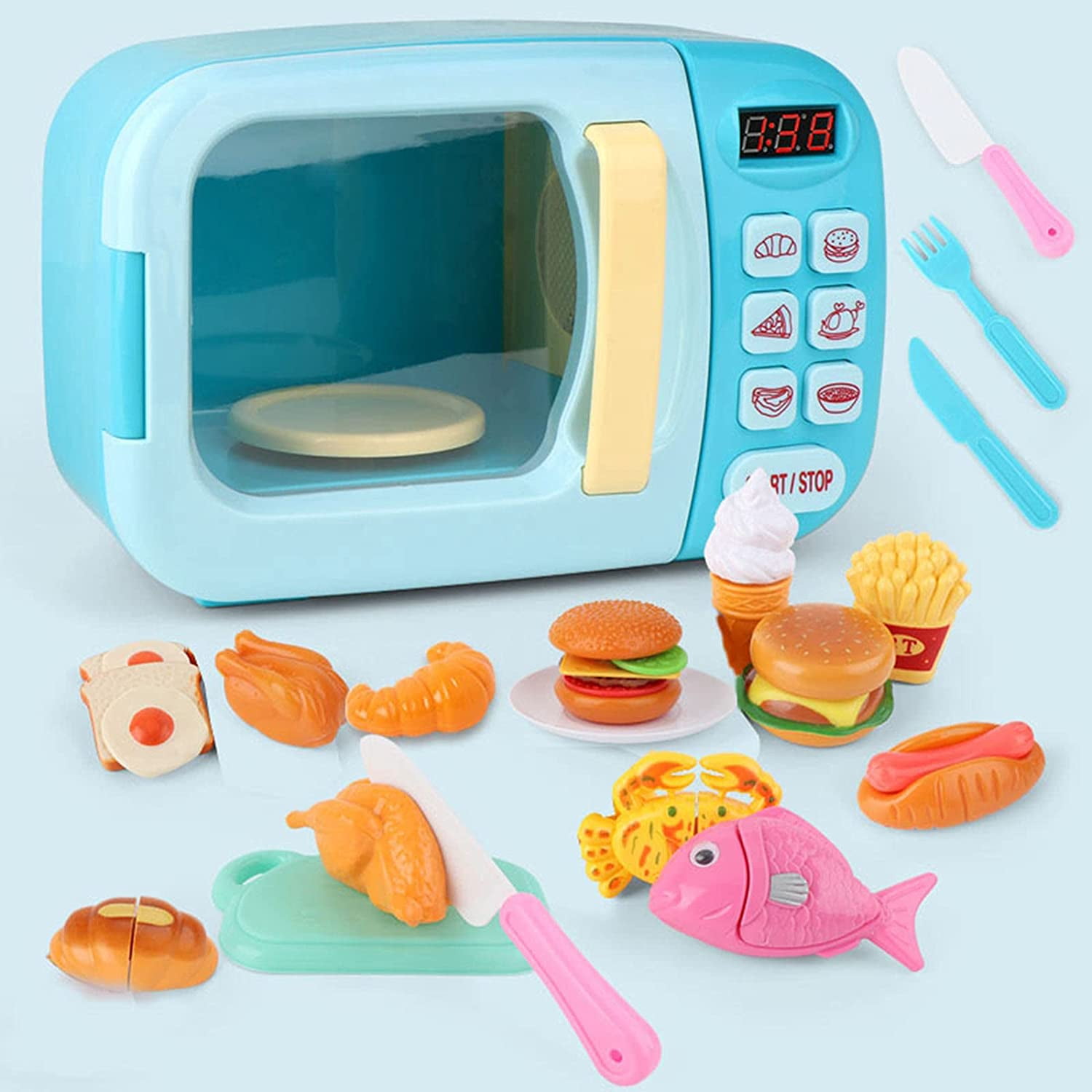 Pretend Kitchen Playset Play Cooking Microwave Food Set Toys for Kids Girls Gift 