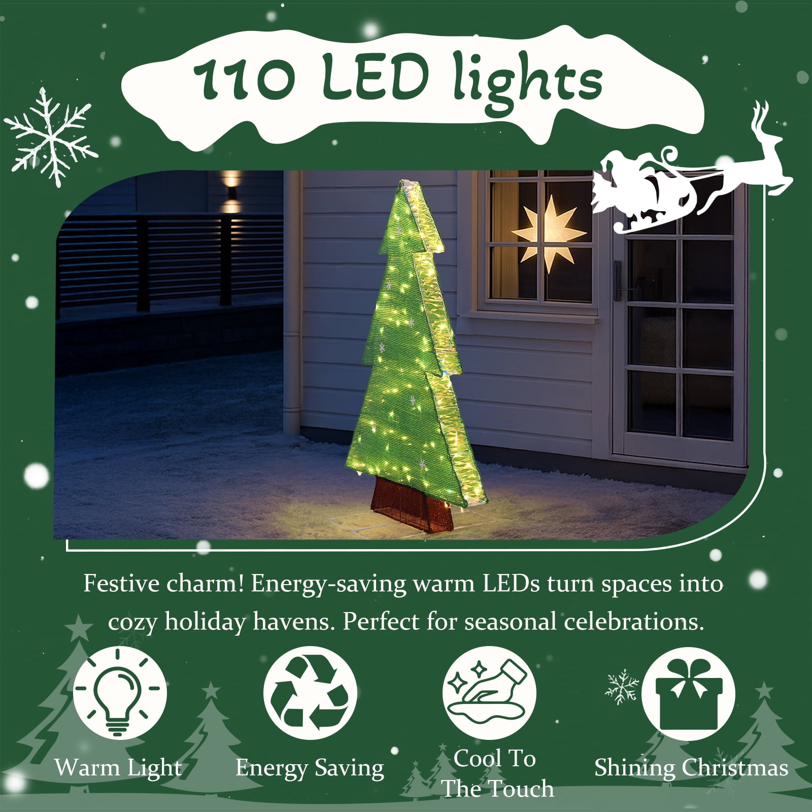 Astoutdoor 4 ft Lighted Christmas Tree, Pre-lit Holiday Decoration with 110 Warm White LED Lights, Indoor Outdoor Use
