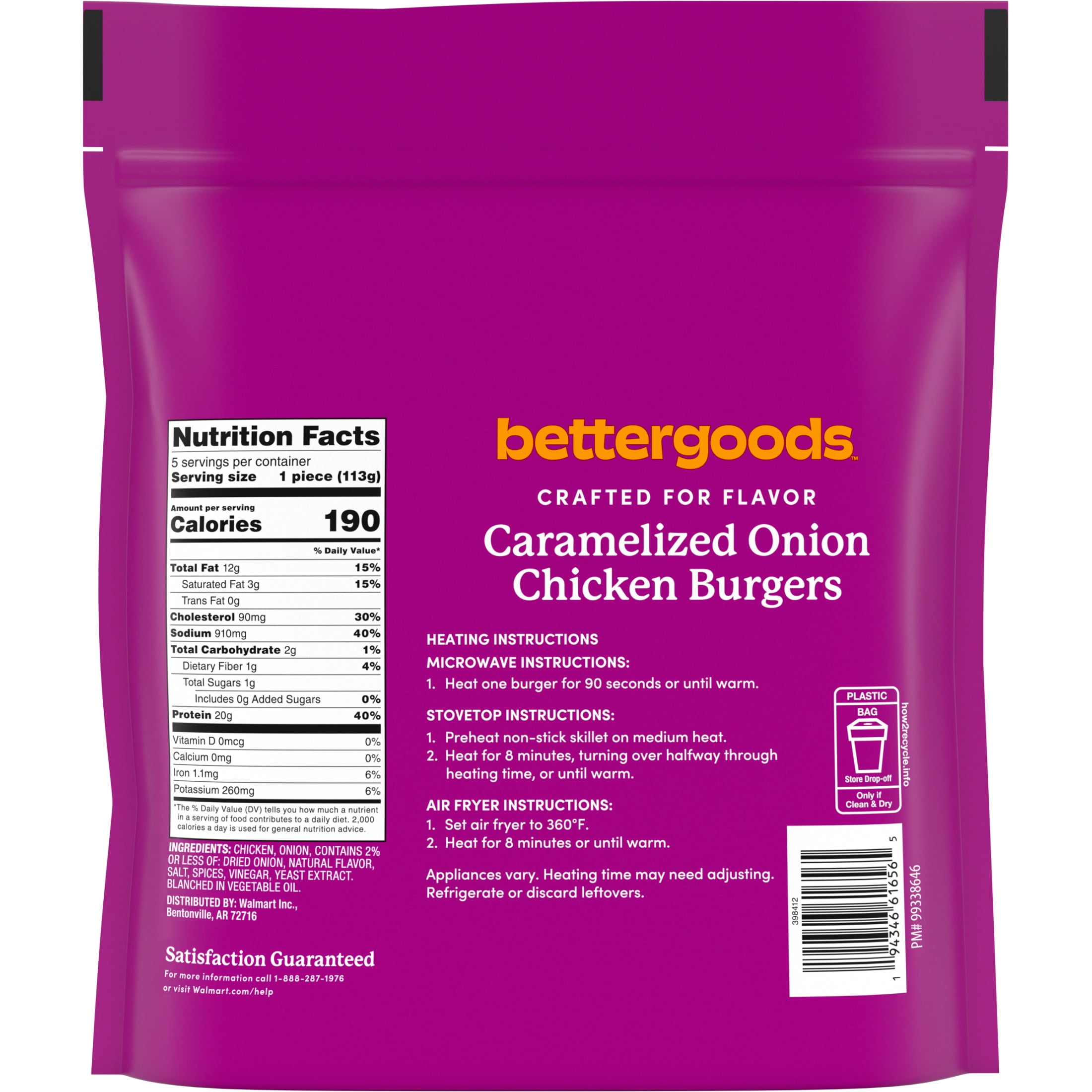 bettergoods Caramelized Onion Chicken Burger, 20 oz (Frozen Fully Cooked)