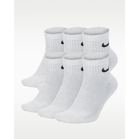 Nike Everyday Cushioned Training Ankle Socks (6 Pairs), White/Black, M
