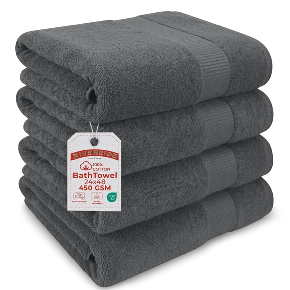 RIVERSIDE Cotton Bath Towels 24 x 48 Set of 4 with 450 GSM Soft Absorbent and Lightweight for Bathroom Spa - Gray