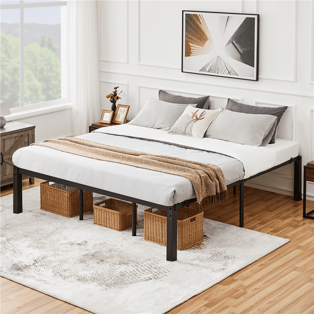 Yaheetech Metal Platform Bed Frame with Steel Slat Support, King, Black