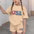 thumbnail image 5 of ATOGUTA Girl 2 Piece Outfit Set Kids 4th of July Short Sleeve T-Shirts Elastic Waist Shorts Casual Summer Clothing Sets Size 3T-15, Beige, 5 of 6