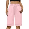 thumbnail image 3 of VBVC Women's Drawstring Cotton-Linen Shorts,Summer Straight Leg Capris for Women,Ladies High Waist Breathable Beach Work Lounge Pants with Pockets,Pink,S-2XL, 3 of 7