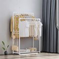 thumbnail image 3 of Double Pole Clothing Rack with Storage Base - Adjustable Garment Organizer for Bedrooms, Retail Stores (Iron Frame), 3 of 6