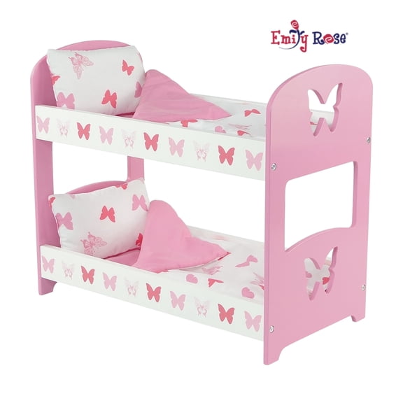Emily Rose 18-inch Doll Bunk Bed - Butterfly Collection with 2 Reversible Bedding Sets - Fits American Girl Dolls