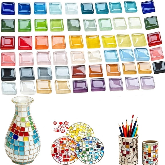 ACDANC 200Pcs 10Mm Colorful Transparent Square Glass Mosaic Tiles, Diy Art Craft Pieces for Coaster Picture Home Kitchen Bathroom Wall Decor Mosaic Tiles for Crafts
