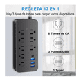 thumbnail image 2 of Regleta Cargador Multicontactos Con 8 Salidas 3 Usb 1 Tipo C Negro, 2 of 5