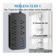 thumbnail image 2 of Regleta Cargador Multicontactos Con 8 Salidas 3 Usb 1 Tipo C Negro, 2 of 5