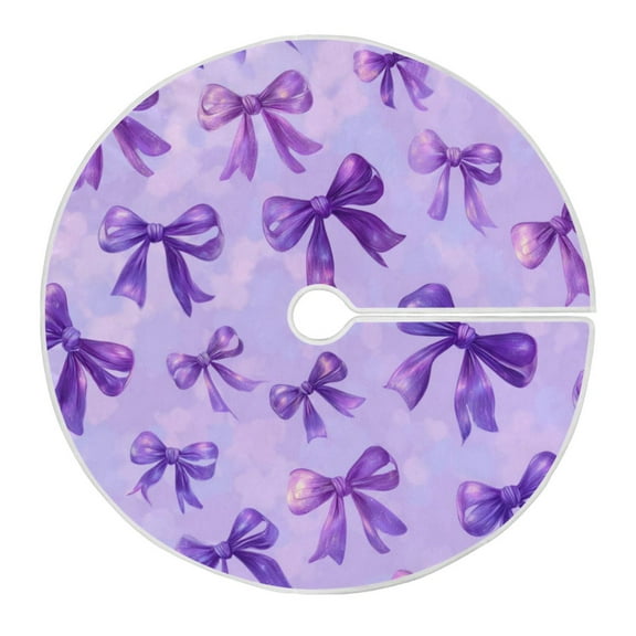 RMDQTR Festive Christmas Tree Skirt35.4x35.4in - Holiday Home Decor for Xmas Party Vibrant Purple Bows Pattern