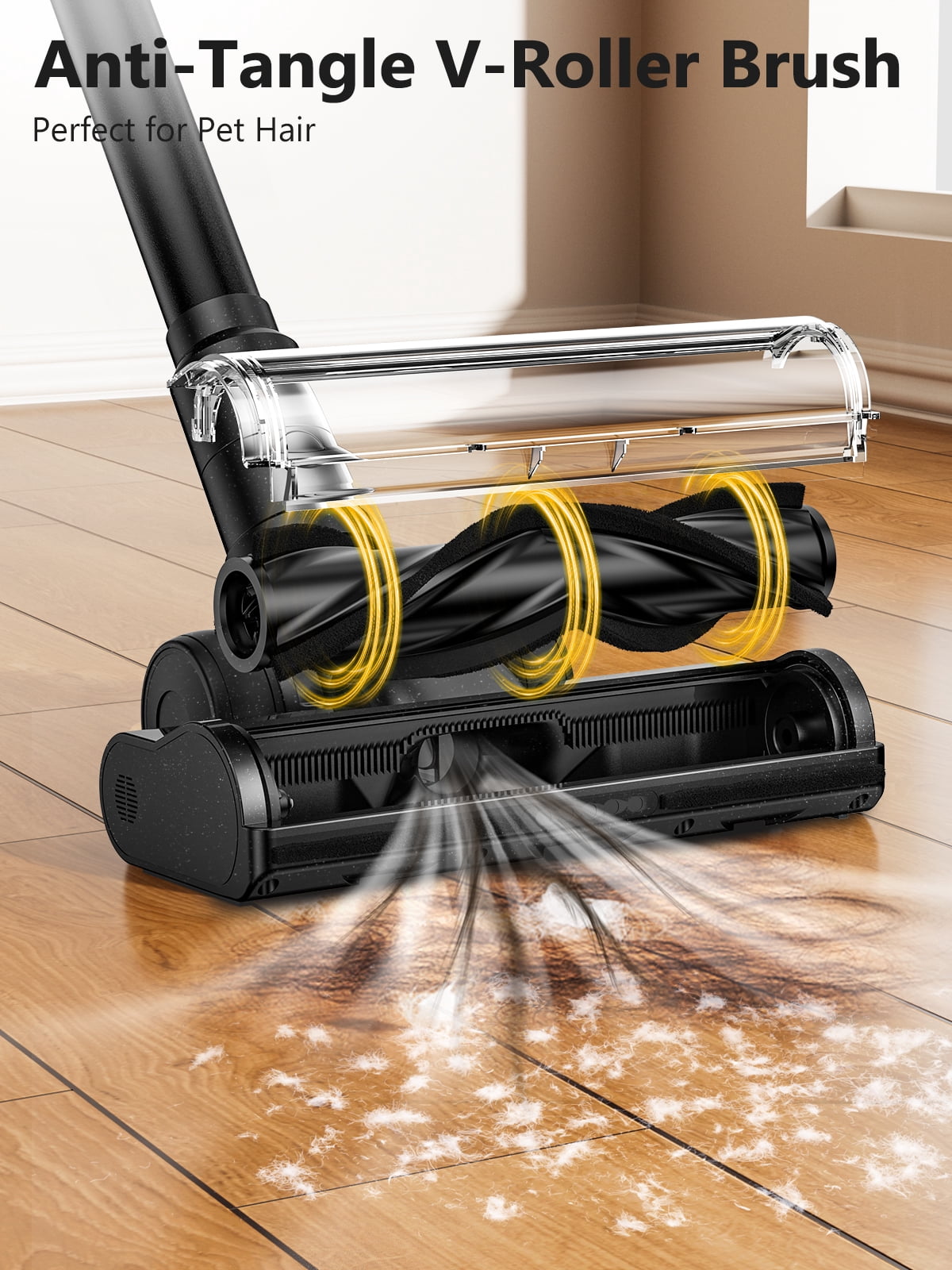 H28 Cordless Stick Vacuum Cleaner, 500W Brushless Motor, Self-Standing, Wall Charging, 55 Min Runtime, Lightweight for Hard Floors & Carpets, Black