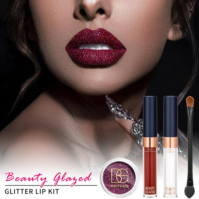 Beauty Glazed Glitter Lip Gloss Lipstick Shiny DIY Lip Gloss Diamond  Waterproof Long Lasting Lipgloss Kit With Lip Primer Lip Tint Lips Makeup 