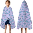 thumbnail image 3 of Purple Cartoon Narwhal Pattern Hooded Bath Towel，50"x30" for Ages 3 To 12 Kids, Quick Dry Lightweight Soft Microfiber Hood Beach Towel Cover Up for Kids, 3 of 7