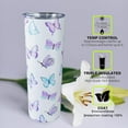 thumbnail image 2 of Butterfly Tumbler with Lid and Straw, Butterfly Gifts for Women, Purple Butterflies Cup Water Bottle Coffee Mug, Metal Thermal Insulated Tumblers 20 Oz, Butterfly Decor Stuff, 2 of 6
