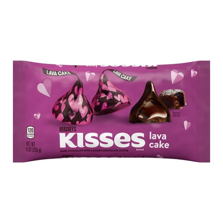 HERSHEYS, KISSES Lava Cake Dark Chocolate with a Gooey Chocolate Center Candy, Valentines Day, 9 oz, Bag