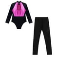 thumbnail image 4 of YONGHS Girls Sparkle 2Pcs Dance Outfits Sheer Mesh Long Sleeve Gymnastics Leotards with Leggings Hot Pink 14, 4 of 6