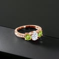 thumbnail image 3 of Gem Stone King 18K Rose Gold Plated Silver Green Peridot Ring Set with Moissanite (2.12 Cttw) (Size 9), 3 of 4