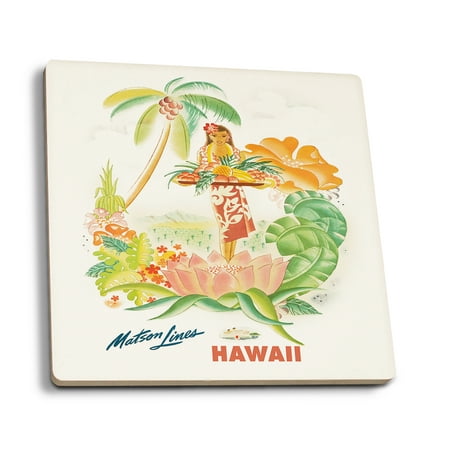 Matson Lines - Hawaii (b) Vintage Poster (artist: McIntosh) USA c. 1940 (Set of 4 Ceramic Coasters - Cork-backed,
