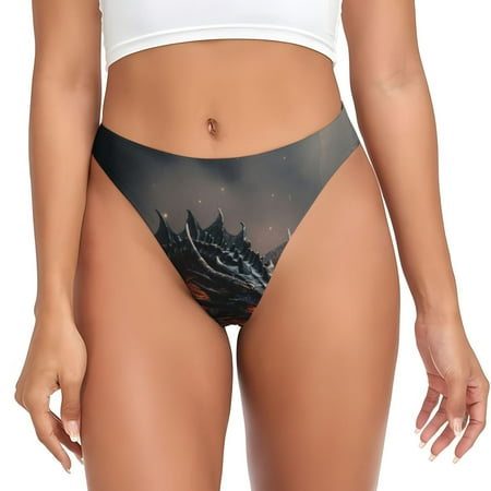 Adobk Fiery Black Dragon Attack Print Seamless Women Underwear Thongs No Show Ladies Thong No Line Breathable Comfortable Panties Undies for Women-XX-Large