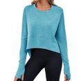 thumbnail image 3 of Long Sleeved Women Solid Athletic Crop Shirt Tee, 3 of 7