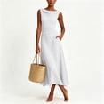 thumbnail image 4 of Women's Sleeveless Cowl Neck Chiffon Midi Dress Ruched Waist Fitted A Line Flowy Dress formal Evening Gown Wedding Guest Party Dress White, 4 of 5