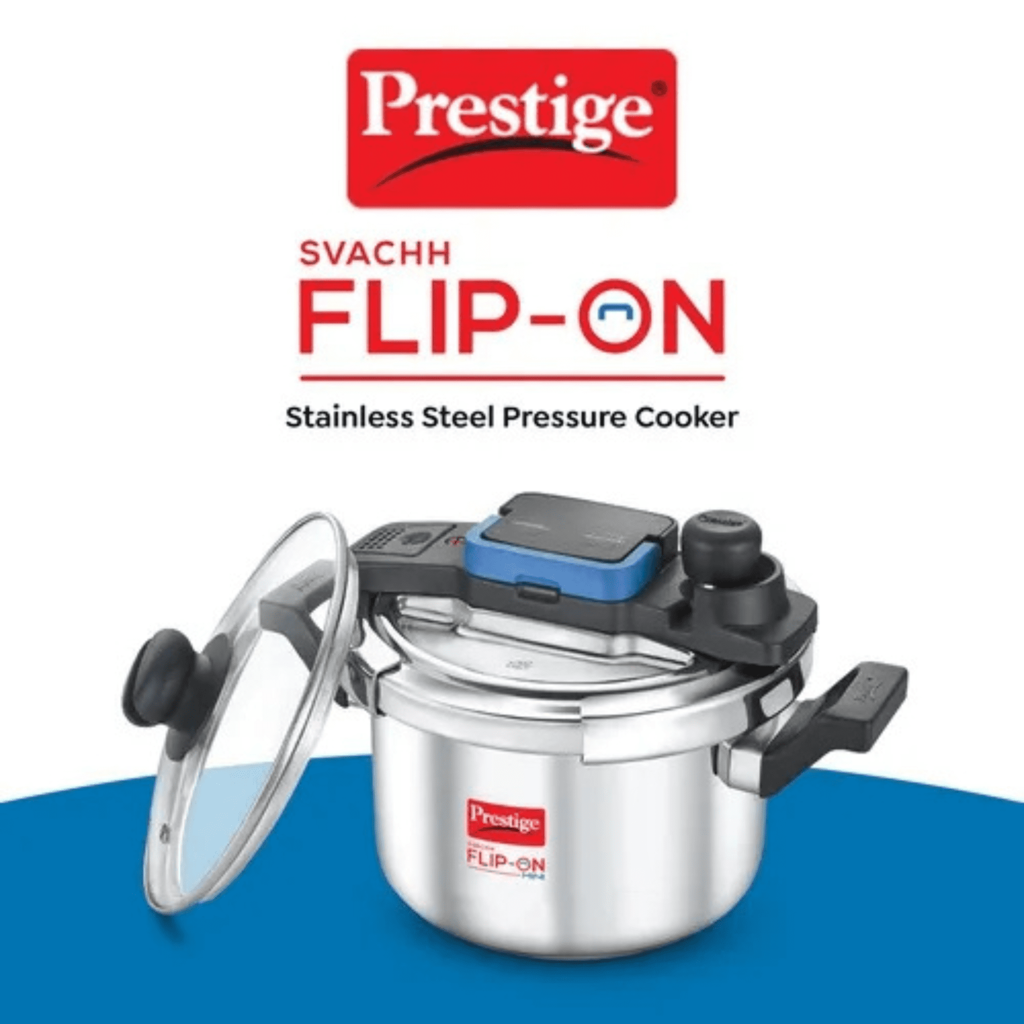Prestige Svachh Flip-on Stainless Steel Pressure Cooker with Glass Lid, 5L, Silver
