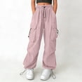 thumbnail image 2 of GiLiling Women Cargo Pants High Waist Baggy Casual Solid Parachute Trousers Loose Fit Y2K Streetwear with Multi Pockets (Pink, 12-13 Years), 2 of 7