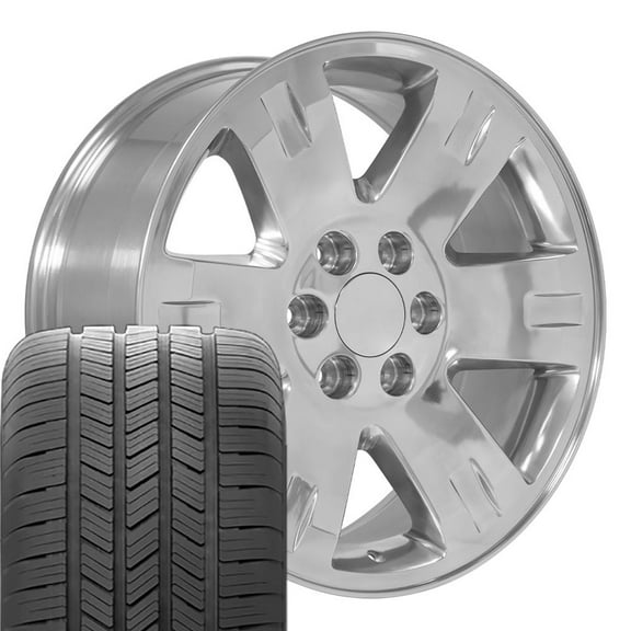 OE Wheels CV81 20 Inch Rims and Tires Fit Yukon Style 6x139.7 20x8.5 Polished - Hollander 5307 - Eagle LS-2 275/55-20 (Set of 4)