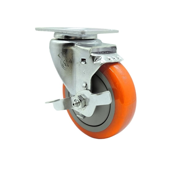 4 Inch Orange Polyurethane Wheel Swivel Top Plate Caster with Brake