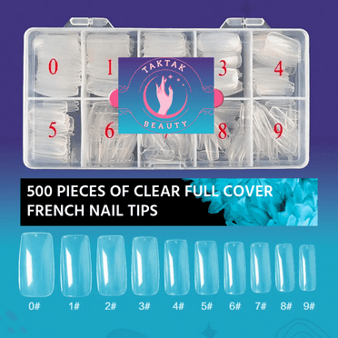 500 Pieces TAKTAK Beauty Full Cover Clear Square Fake Nails Acrylic Nails